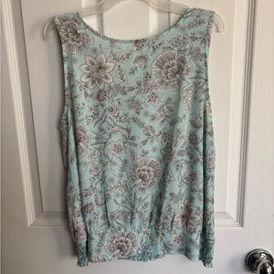 LOFT Green Sleeveless Tank Top with Floral Design